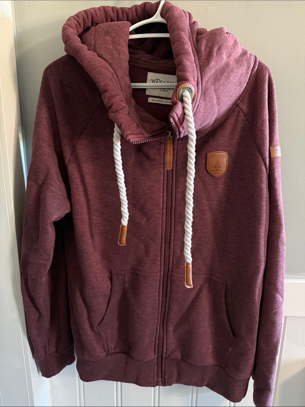 Wanakome' Burgundy Zip-Up Hoodie with Rope Drawcords